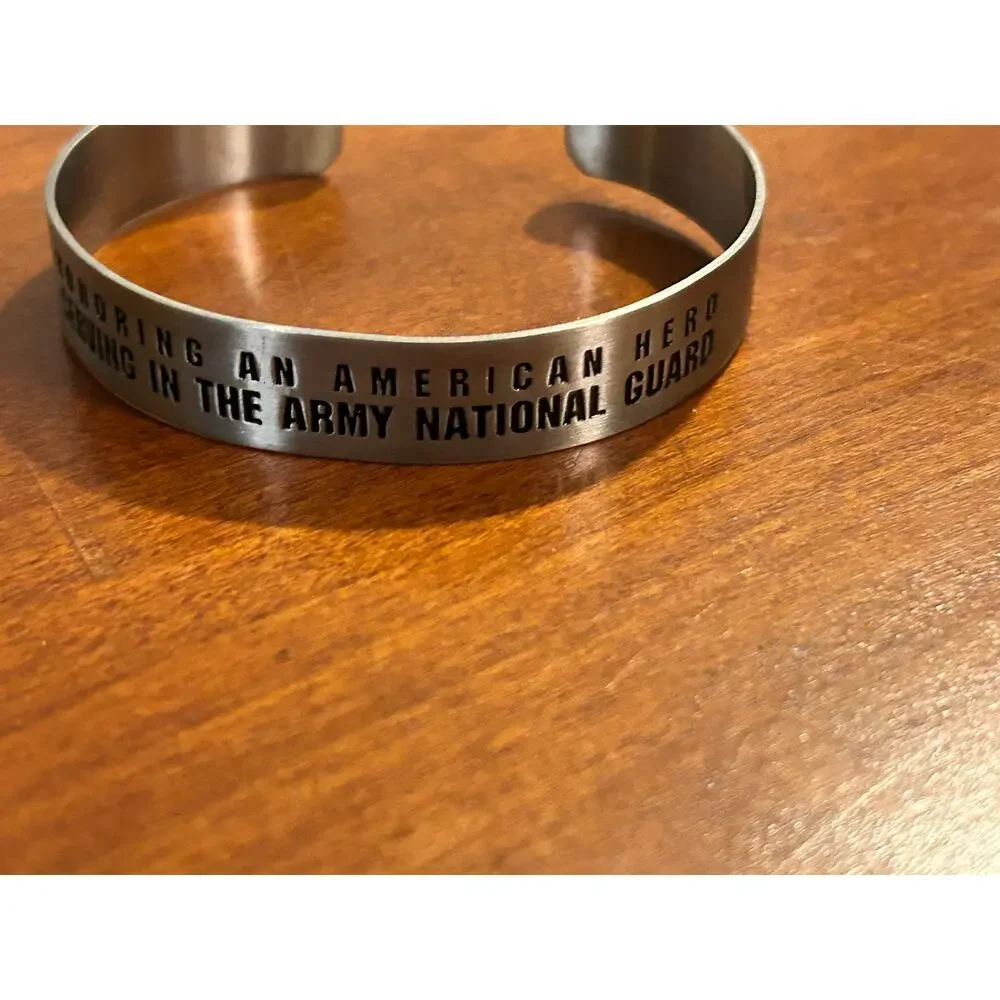 Honoring An American Hero Army National Guard Engraved Metal Cuff Bracelet